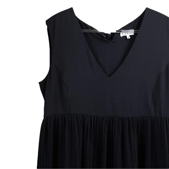 Claudie Pierlot Babydoll Pleated Crepe Lace Trim Tie Dress Black Size 38 US 6 - Picture 4 of 9